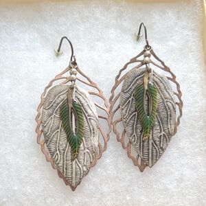 Elegant Green and Silver Leaf Earrings